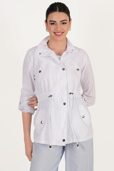 Spazio Oriente Stand Collar Zippered Snap Coat White