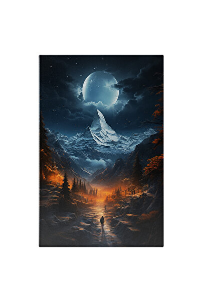 StoryGift Romania Tablou Canvas: Luna Plina Cer Albastru Oameni In Padure Mun...