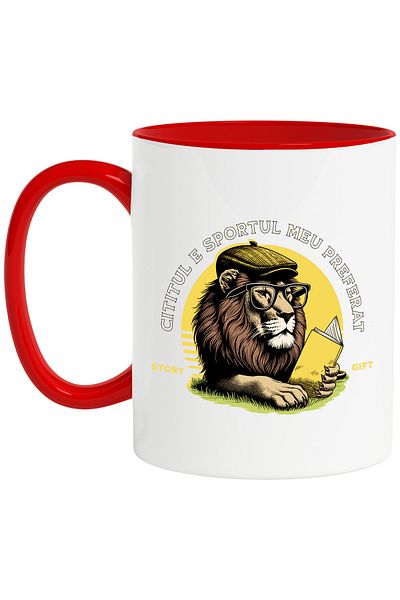 StoryGift Romania Lion reading mug, reading is my favorite sport, reading is the king of the jungle, 330m, Cu