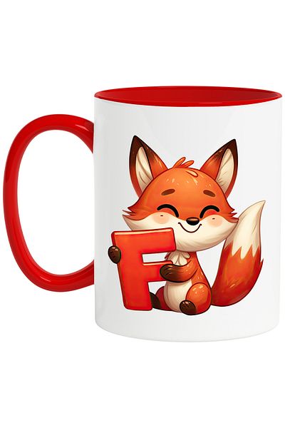 StoryGift Romania Mug with a cheerful fox with the letter "F", illustration, for children, school, student, , With ,STG