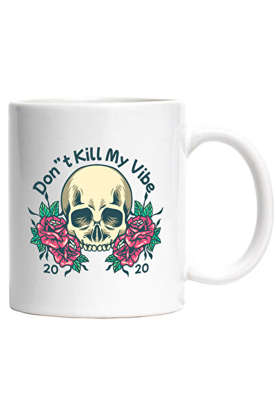 StoryGift Romania Cana Cu Mesaj In Engleza Don't Kill My Vibe, Craniu, Trandafiri, Multicolor 330 , Cu ,stg