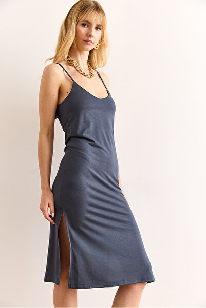 Olalook Women's Smoked Strap Adjustable Slit Mini Pique Modal Dress Elb-19002416