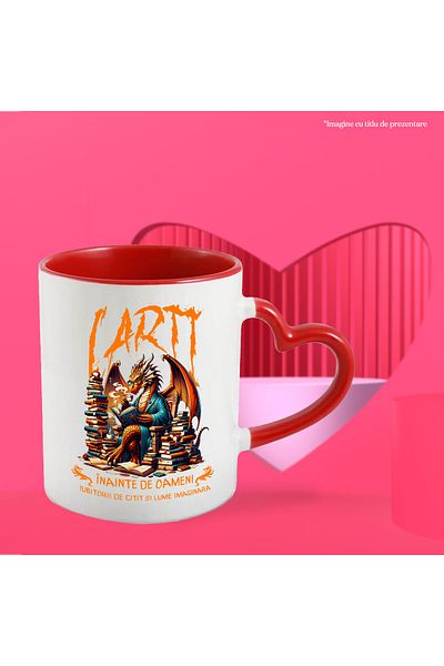 StoryGift Romania Dragon Reading Mug, Books Before People, 330ml, Ceramic with Red Heart Handle, With ,STG