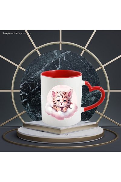 StoryGift Romania Mug with a sleepy tiger cub, illustration, clouds, full moon, stars, time, With ,STG