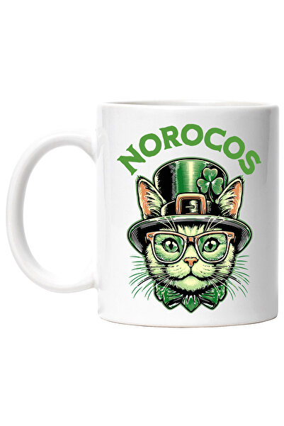 StoryGift Romania Cana Pisica Cu Palarie Inalta Si Trifoi Text Norocos, 330ml...