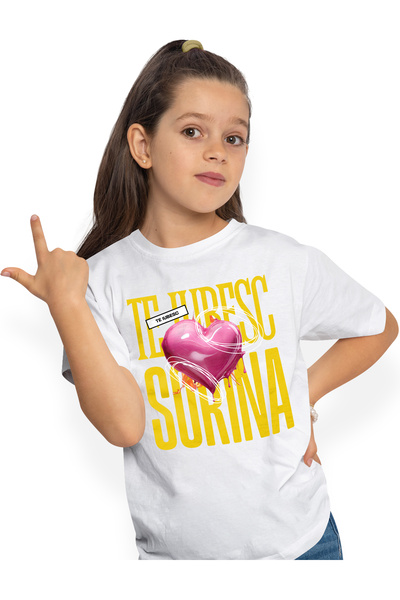 StoryGift Romania Tricou Copii Fete Te Iubesc Sorina, Dragoste, Inima, Iubire...