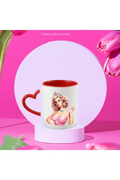 StoryGift Romania Mug with a beautiful woman | | illustration | dress | pink | crown | surp, With ,STG