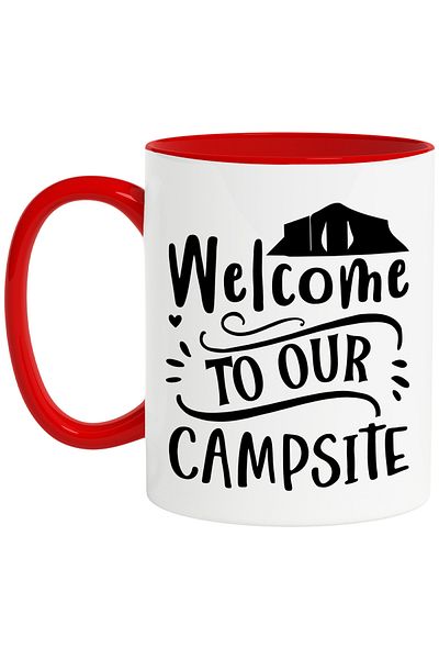 StoryGift Romania Mug with welcome message to our camp site - nature mountain forest with Man, Cu