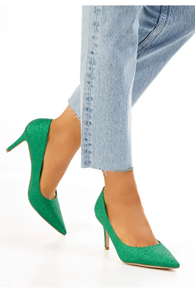 B T Shoes Polina green thin heel shoes