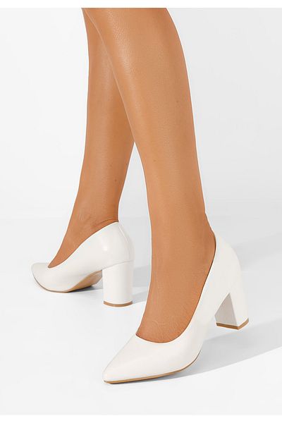B T Shoes Sanira White Chunky Heel Shoes