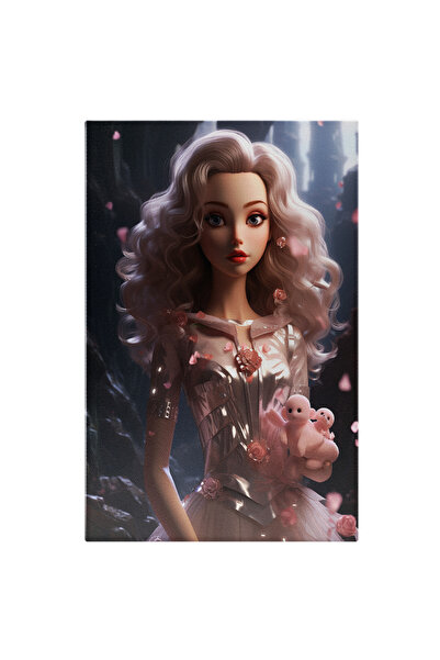 StoryGift Romania Tablou Canvas: Portret Printesa Cu Par Lung Alb Si Rochie R...