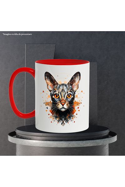 StoryGift Romania Cat Mug, Mosaic, Circle, Geometric, Triangle, Rhombus, Multicolor 330 ml, Wax, With ,STG
