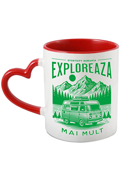 StoryGift Romania Cana Exploreaza Mai Mult Caravana Rulota In Munte , 330ml, Ceramica Cu Maner Ini, Cu ,stg