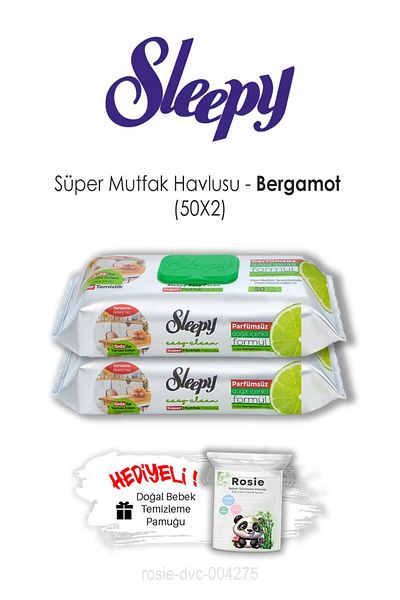 Sleepy Easy Clean 2 Pack Bergamot Super Kitchen Wet Towels 50 Pack and Rosie Cotton Gift