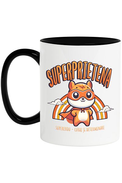 StoryGift Romania Super Hero Friend Mug, Courage and Determination, 330ml, Ceramic with Black Handle, With