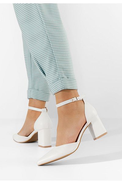 B T Shoes Pantofi Cu Toc Gros Si Bareta Alivila Albi