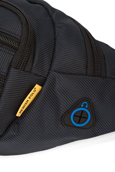 Newish Men's Black Crossbody Cross Chest Shoulder and Waist Bag with USB Headphone Output