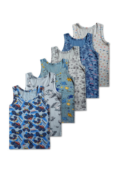GizaKids 95% Cotton Boys' Mixed Color Patterned Undershirt Underwear Set of 6