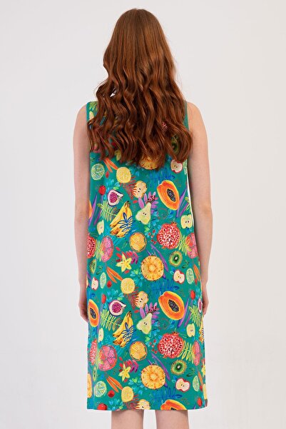 VİENETTA Women's Wide Strap Zippered Green Home Dress C0T4N2O904