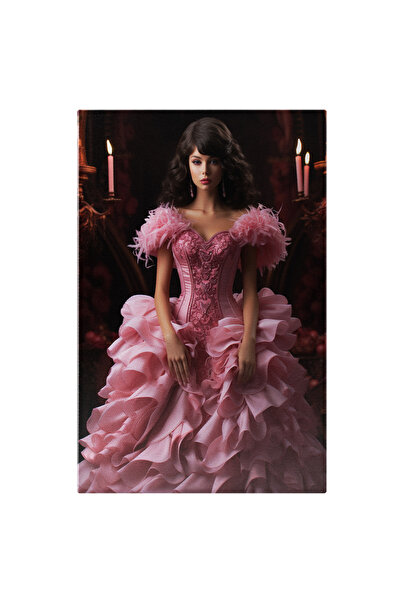 StoryGift Romania Tablou Canvas 90 x 60CM portret papusa fata cu par lung tinuta roz privire s,STG