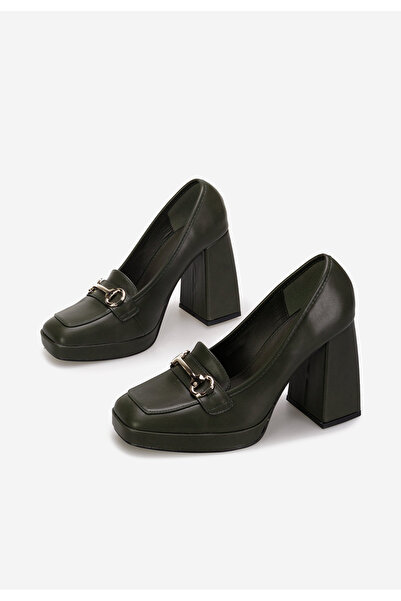 B T Shoes Zelené mokasíny na podpatku Madelyn