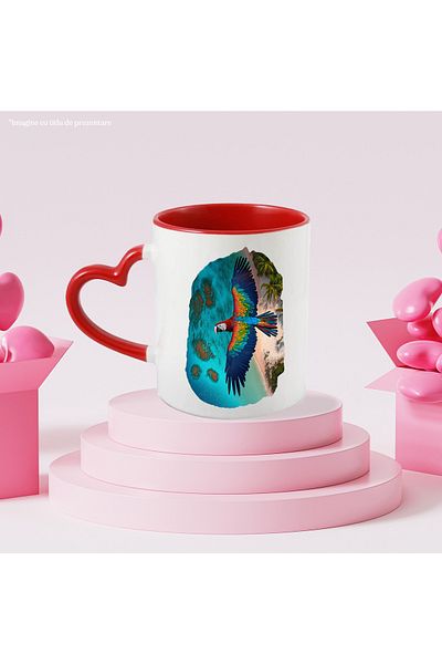 StoryGift Romania Mug with Portrait of Beautiful Parrot, Scarlet Macaw Species, Parrot Flying Over Island, With ,STG