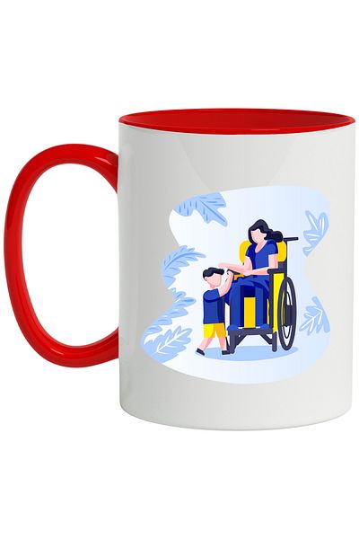 StoryGift Romania Mug With Child, Family, Wheelchair, Leaves, Multicolor 330 ml, Ceramic with , With