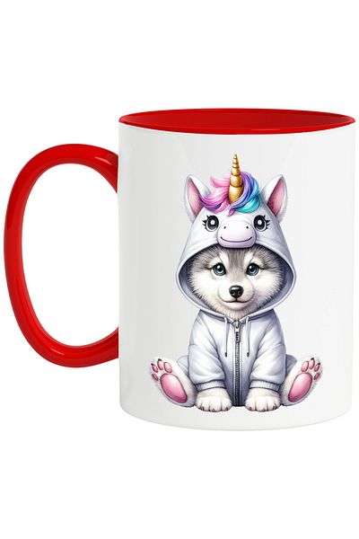 StoryGift Romania Mug with a Husky puppy dressed as a unicorn, illustration, playful, for children, ha, With ,STG