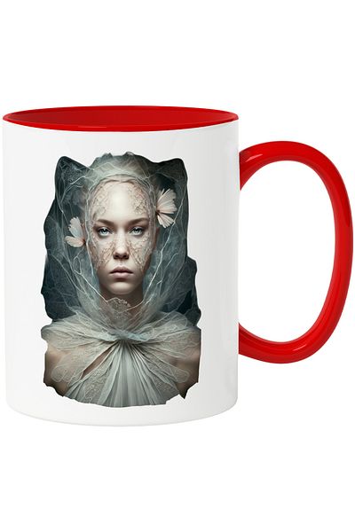 StoryGift Romania Cana Cu Fata Cu Flori Si Material Pe Fata, Artistic, Estetic, Nou,ceramica, 330m, Cu ,stg