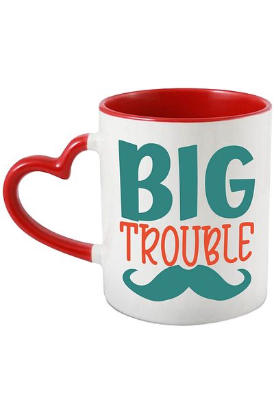 StoryGift Romania Cana Cu Textul "big Trouble" - Problema Mare Ai Dat De Belea Cu Maner Inima Rosi, Cu ,stg