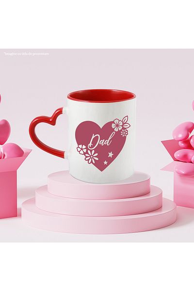 StoryGift Romania Mug with Pink Heart, Flowers, Stars, Text in English Dad, Father, Parents,, Ceramic, With ,STG