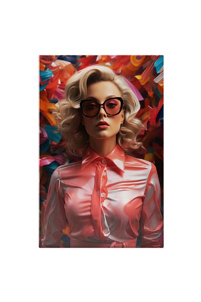 StoryGift Romania Tablou Canvas: Portret Feminin Cu Bar Blond Si Ochelari Cu Accente Vintage Retro Inconjurata D