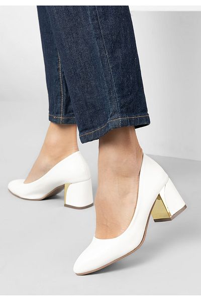B T Shoes Clarisse White Chunky Heel Shoes