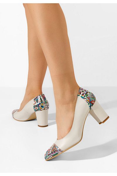 B T Shoes Pantofi Cu Toc Gros Piele Manusia Bej