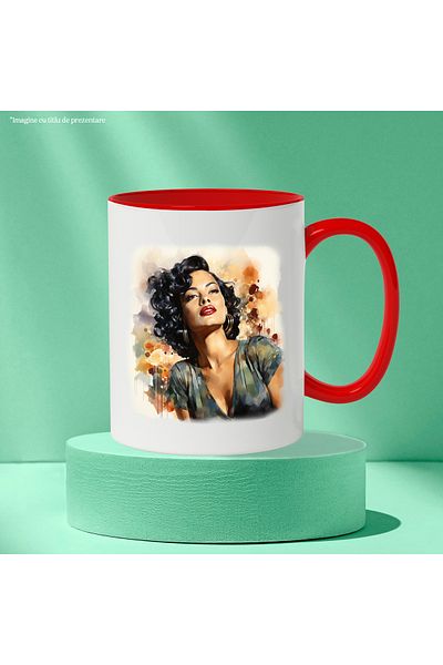 StoryGift Romania Mug With Sophia Lauren, Famous Actress, Movies, Hollywood, Multicolor 330 ml, Sky, With