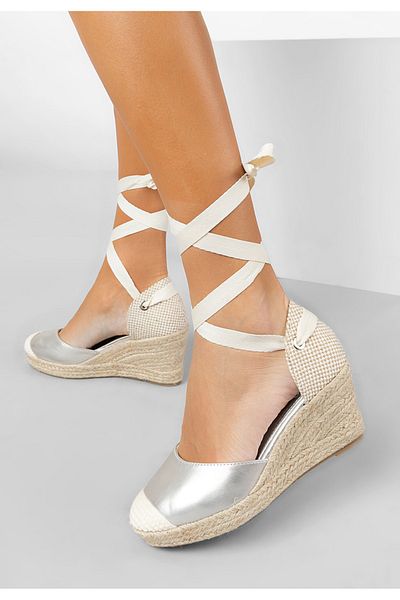 B T Shoes Vilena Silver Espadrille Platform Sandals