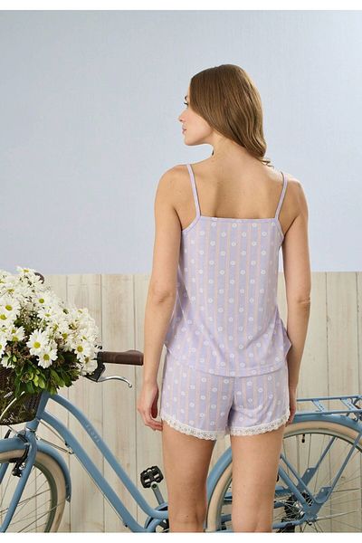 FORMO Women's Lilac Striped Rope Strap Shorts Pajama Set