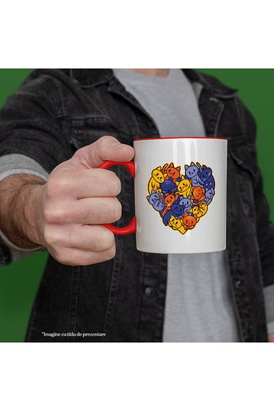 StoryGift Romania Mug With Cats, Heart, Animals, Stripes, Love, Whiskers, Multicolor 330 ml, Ceram, With ,STG