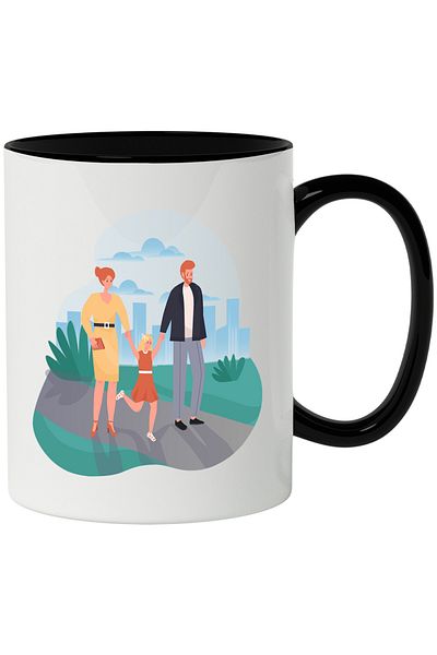 StoryGift Romania Mug With Family, Sky, City, Parents, Child, Multicolor 330 ml, Ceramic with Handle, With