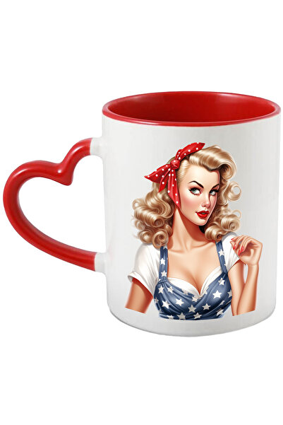 StoryGift Romania Cana Cu O Femeie Frumoasa Blonda, Ilustratie, Stil Retro, V...