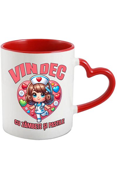 StoryGift Romania Cana Fata Doctorita Vesela Text Vindec Cu Zambete Si Pastile, 330ml, Ceramica Cu, Cu ,stg
