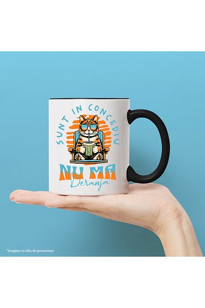 StoryGift Romania Mug with Cat on a Coconut Lounger, Text Don't Disturb Me I'm On Vacation,, With ,STG