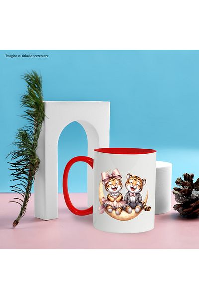 StoryGift Romania Mug with 2 laughing tigers, illustration, having fun, friendship, affection, crescent moon, , With ,STG