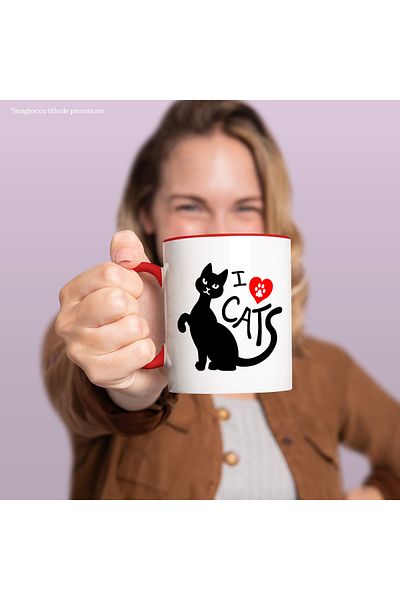 StoryGift Romania Mug with a cat and the message in English "I love cats" - I love cats with Handle, With, STG