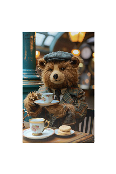StoryGift Romania Tablou Canvas: Urs Animat În Costum Servind Ceai- Fotografi...