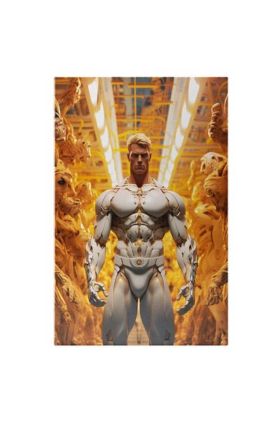StoryGift Romania Tablou Canvas: Super-erou Musculos În Costum Alb- Eroi Și Desene Animate Pictura Digitala