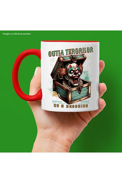 StoryGift Romania H4ALLowen Clown Box of Terror Mug, 330ml, Ceramic with Red Handle, With Red Handle STG,STG