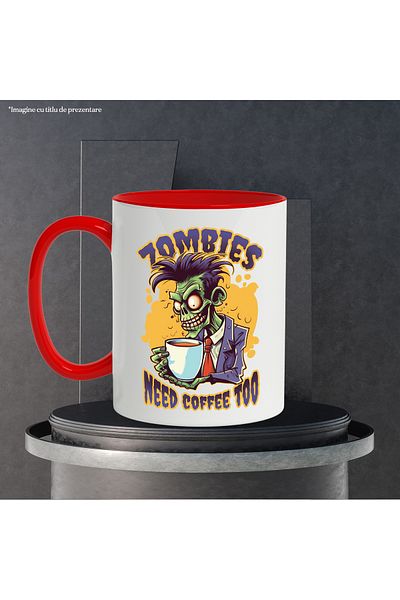 StoryGift Romania Mug With Message In English Zombies Need Coffee Too, Coffee, Multicolor 330 ml, Wax, With ,STG
