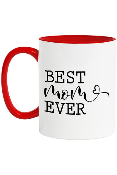 StoryGift Romania Heart Mug for the Best Mom Ever with Red Handle, With