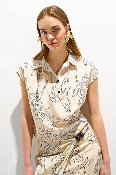 FEVER Yakalı desenli viskon bluz